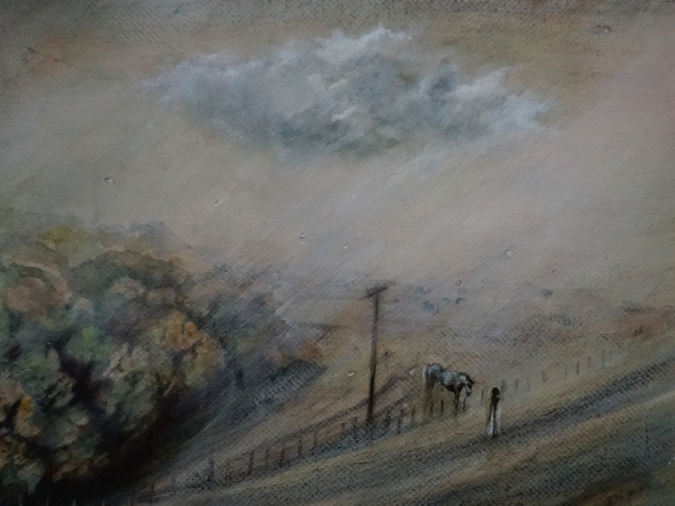 The Dream, Watercolour, Graphite, oil on paper wooden panel, 45 x 38cm
