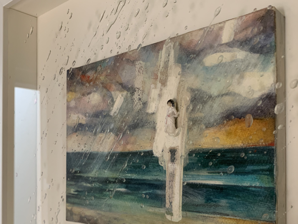 The Ascension, 44x38cm, Watercolour, oil figurine, resin on stretched paper panel (Framed)